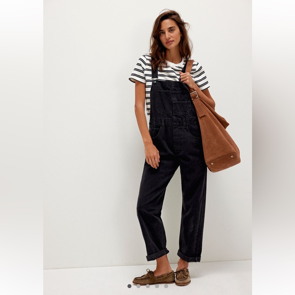 Free People Black Denim Overalls